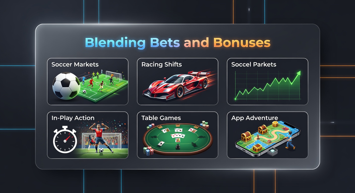 Mobile phone screen capturing in-play soccer odds shifting next to a live table game dealer and racing tote board, with bonus notifications popping up