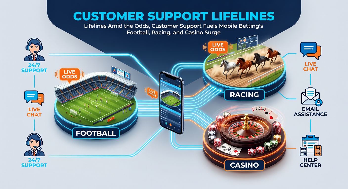 Close-up of a racing track with overlaid mobile betting interface showing fluctuating odds and a support ticket icon, capturing the high-speed demands of live wagering
