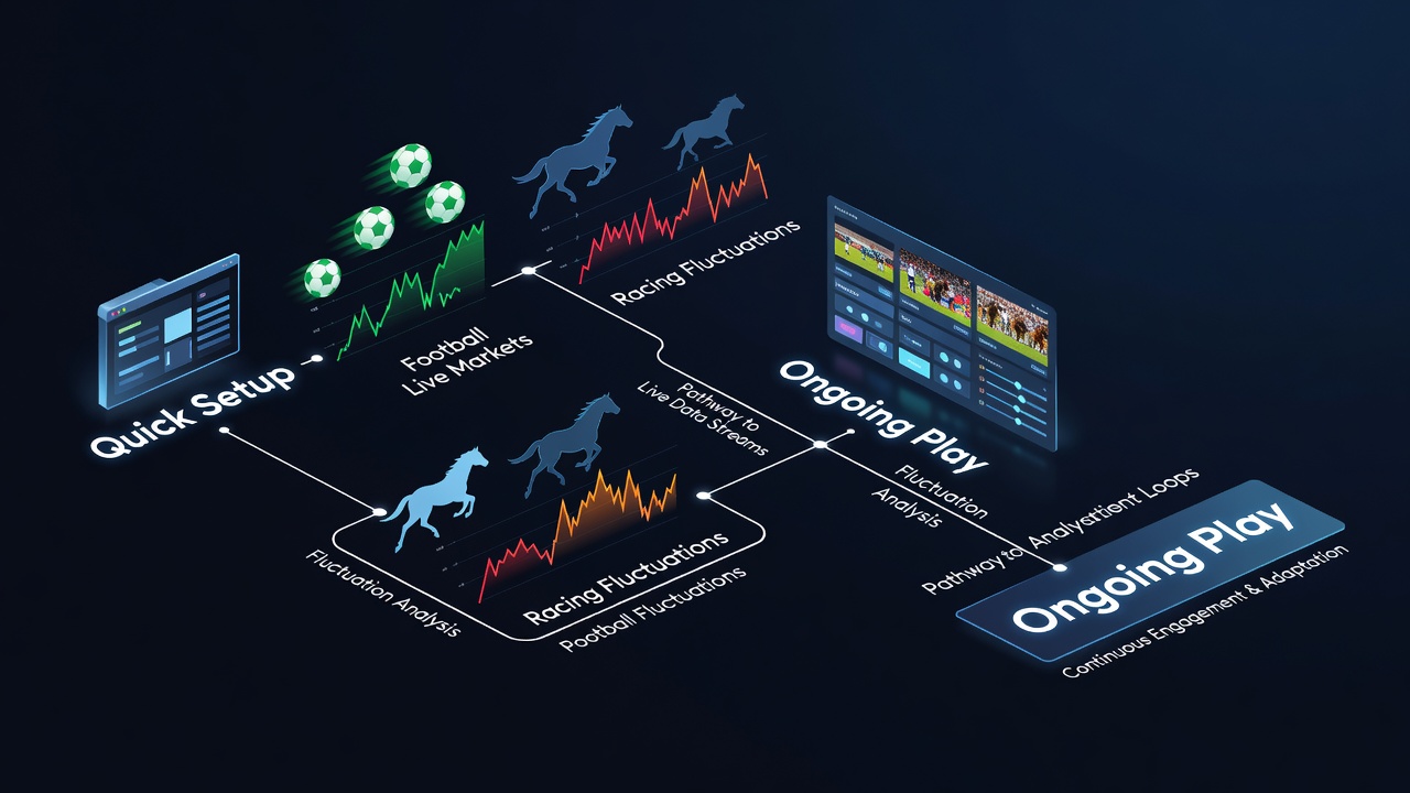 Mobile screen showing integrated betting options for football, racing, and casino tables with support features highlighted