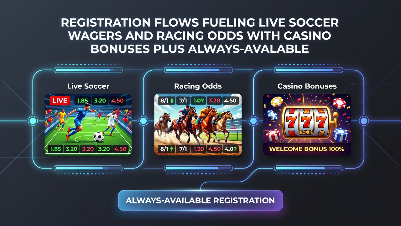 Mobile interface showing live soccer betting, racing odds updates, and support chat features