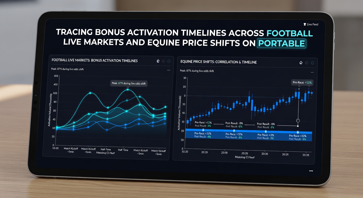 Portable tablet screen showing equine racing odds chart alongside active bonus timeline tracker